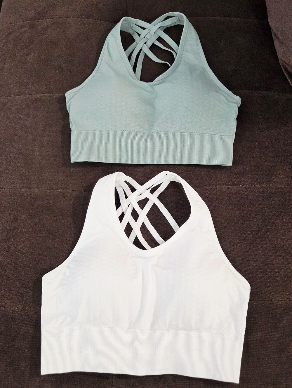 Pro-Fit 2-Pack Seamless Strappy Sports Bras Size M Teal White
